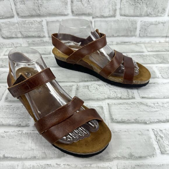 Naot Kayla Women's 40- US 9/9.5 Brown Leather Wedge Adjustable Comfort Sandal - Picture 5 of 11